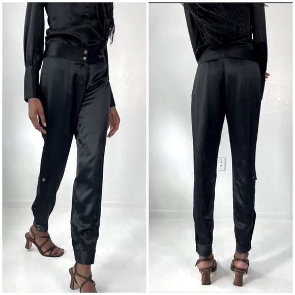 Express Y2K 100% silk black cargo jogger - Picture 1 of 8